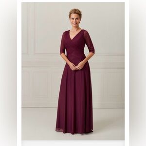 Christina Wu Eggplant 3/4 Sleeve V-Neck Evening Gown Style 17061 Size 8
